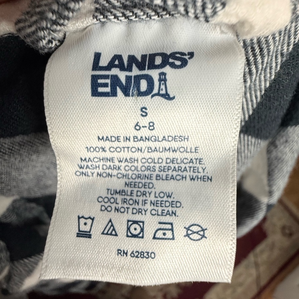Lands End 100% Cotton Flannel Plaid Pajama Set Womens Sz S Black/White - Picture 6 of 6
